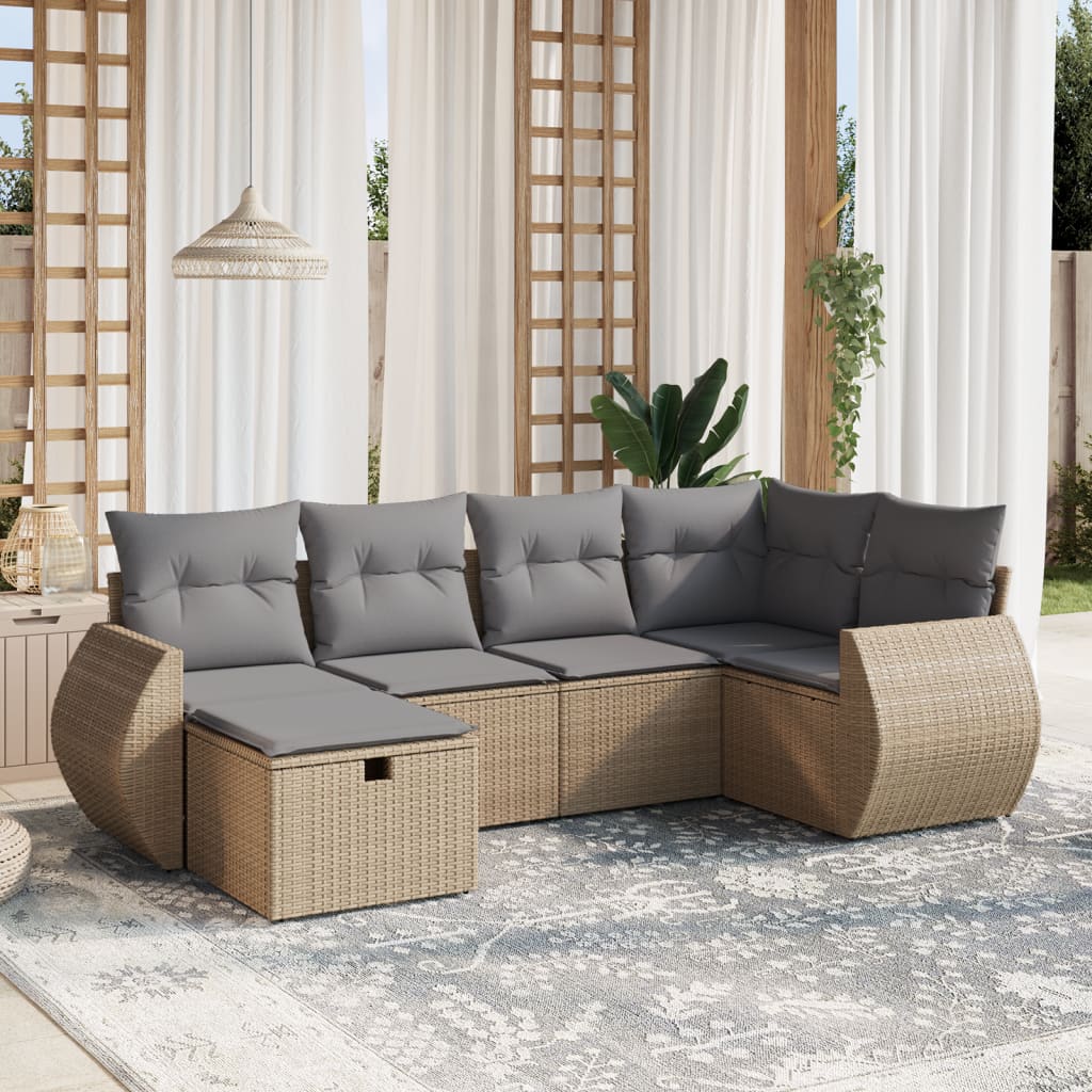 Havesofasæt 6 Dele Med Hynder Polyrattan Beige - Hovedbillede