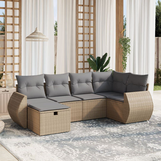 Havesofasæt 6 Dele Med Hynder Polyrattan Beige - Hovedbillede
