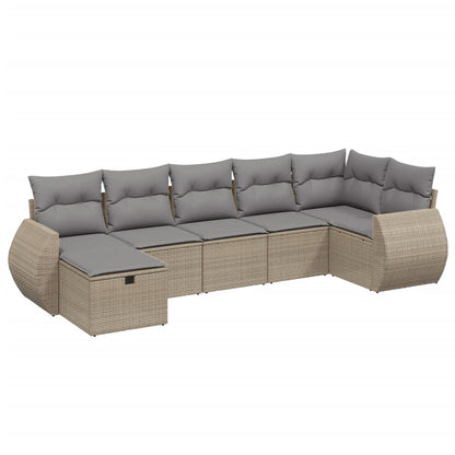 Havesofasæt 7 Dele Med Hynder Polyrattan Beige - Billede 2