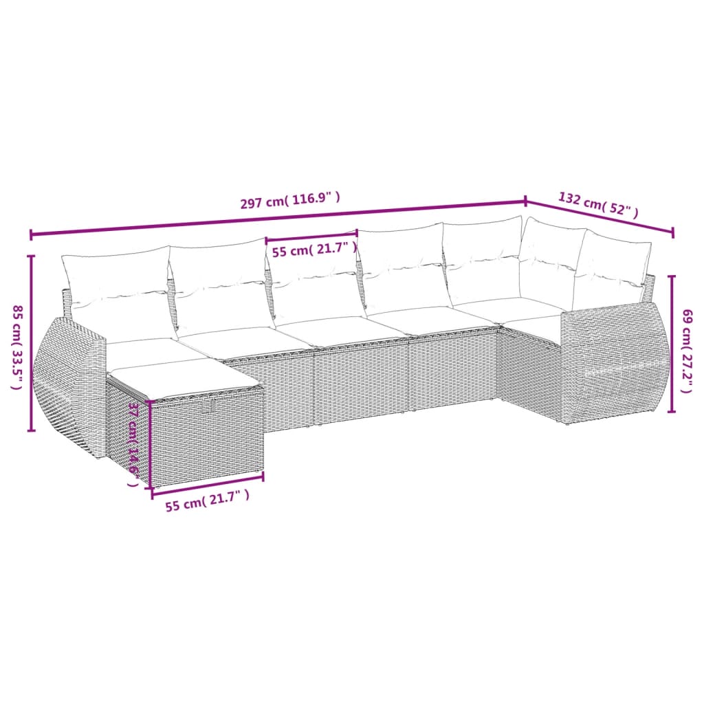 Havesofasæt 7 Dele Med Hynder Polyrattan Beige - Billede 4