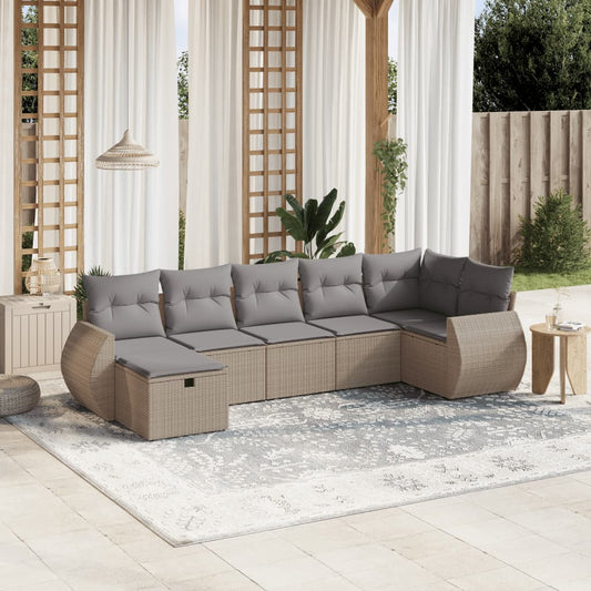 Havesofasæt 7 Dele Med Hynder Polyrattan Beige - Hovedbillede