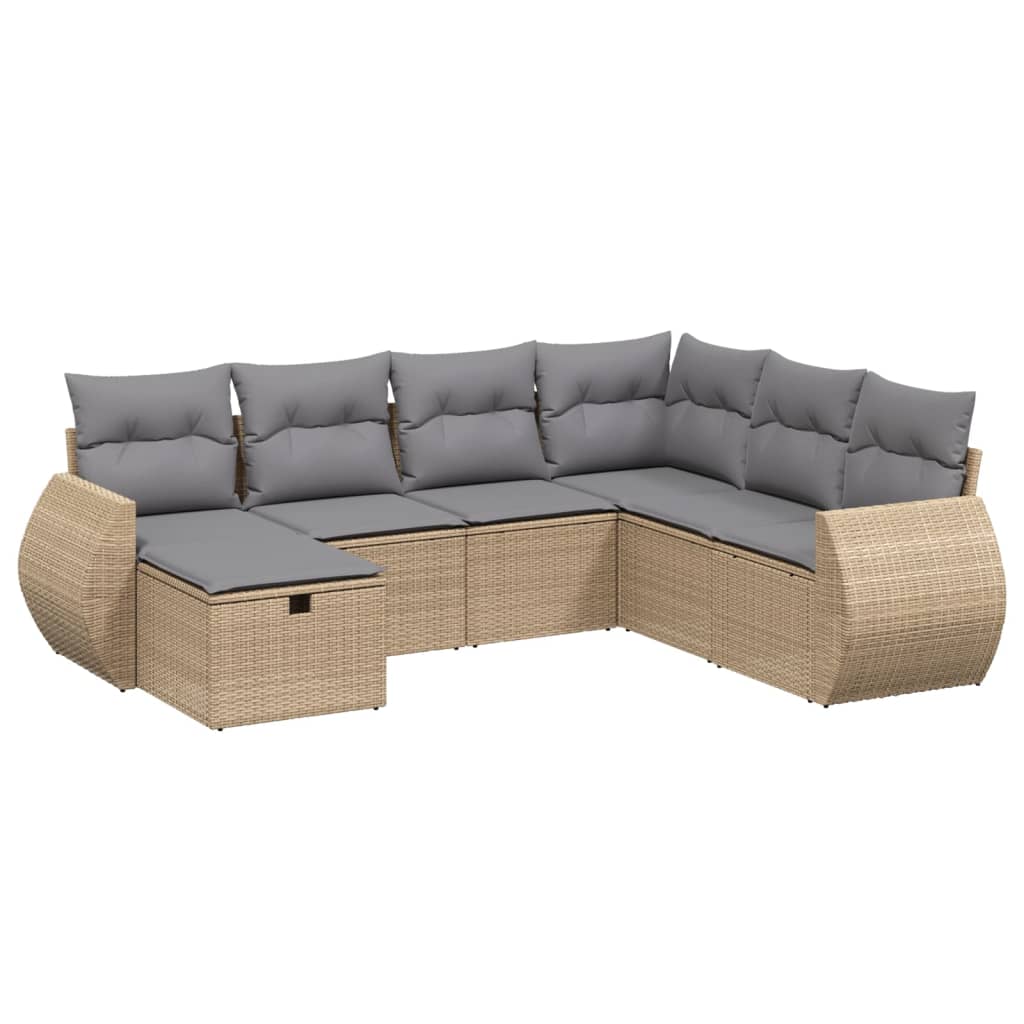 Havesofasæt 7 Dele Med Hynder Polyrattan Beige - Billede 2