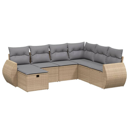 Havesofasæt 7 Dele Med Hynder Polyrattan Beige - Billede 2