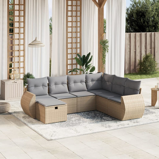 Havesofasæt 7 Dele Med Hynder Polyrattan Beige - Hovedbillede