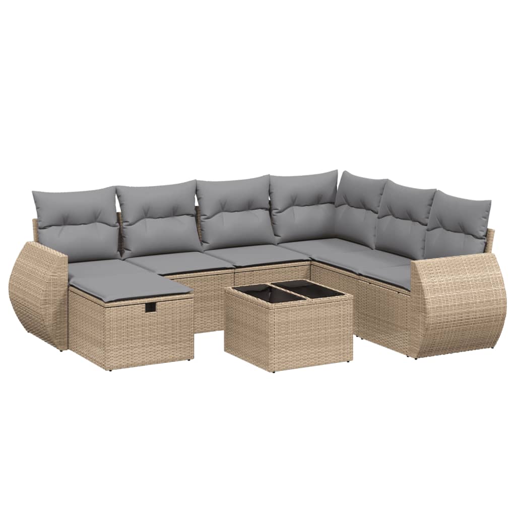 Havesofasæt 8 Dele Med Hynder Polyrattan Beige - Billede 2