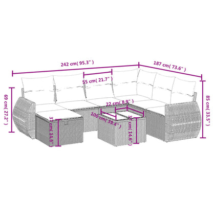 Havesofasæt 8 Dele Med Hynder Polyrattan Beige - Billede 4