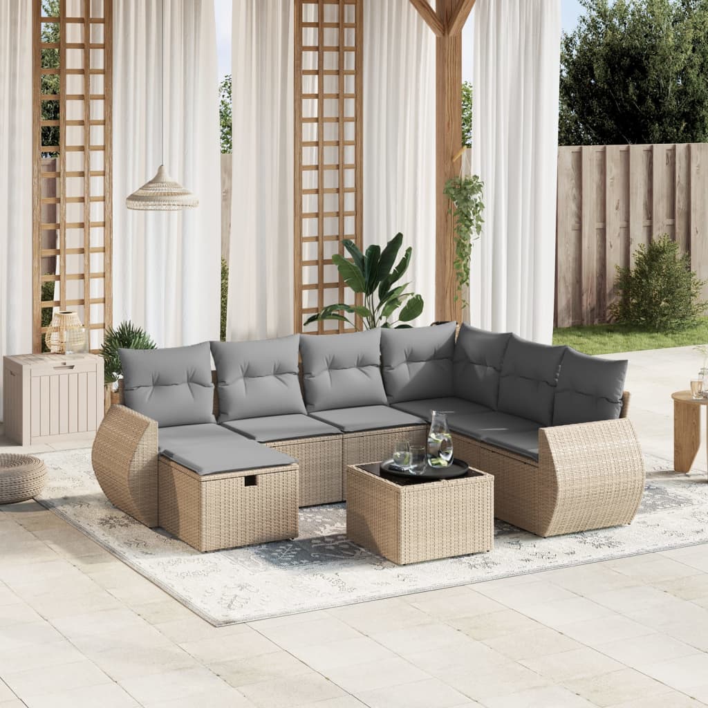 Havesofasæt 8 Dele Med Hynder Polyrattan Beige - Hovedbillede