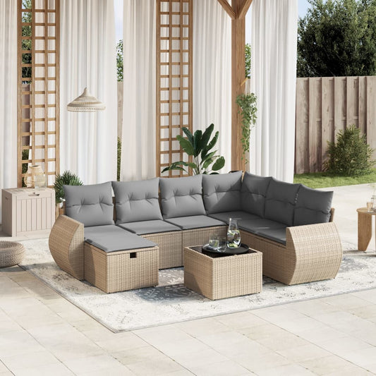 Havesofasæt 8 Dele Med Hynder Polyrattan Beige - Hovedbillede