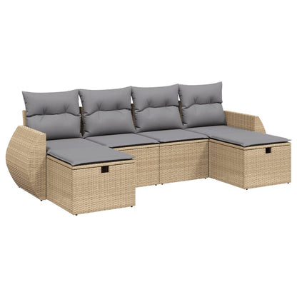 Havesofasæt 6 Dele Med Hynder Polyrattan Beige - Billede 2