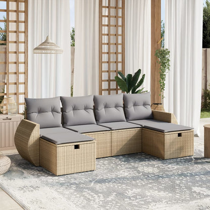 Havesofasæt 6 Dele Med Hynder Polyrattan Beige - Hovedbillede