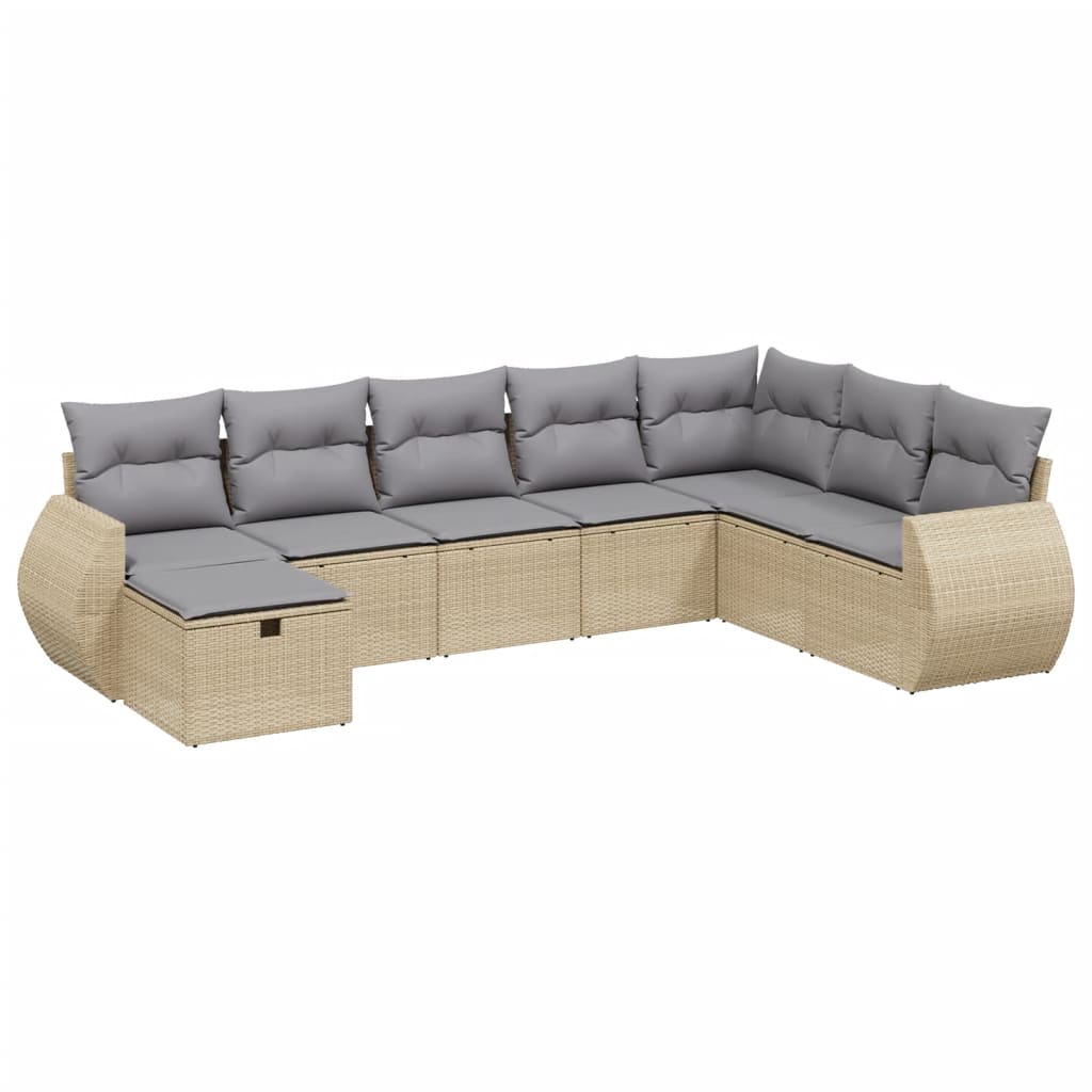 Havesofasæt 8 Dele Med Hynder Polyrattan Beige - Billede 2