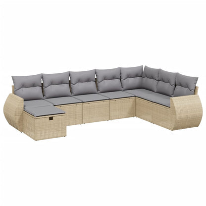 Havesofasæt 8 Dele Med Hynder Polyrattan Beige - Billede 2