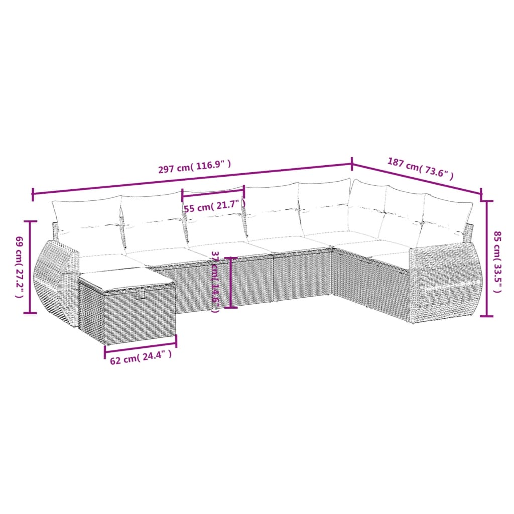Havesofasæt 8 Dele Med Hynder Polyrattan Beige - Billede 4