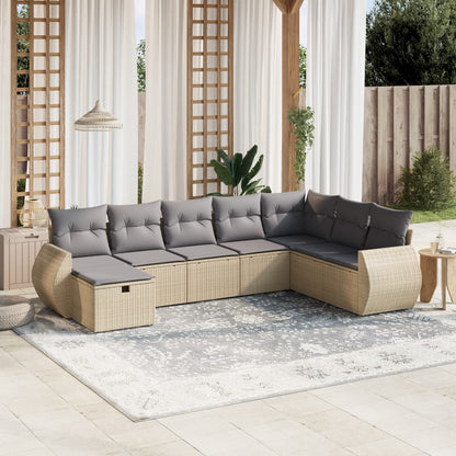 Havesofasæt 8 Dele Med Hynder Polyrattan Beige - Hovedbillede