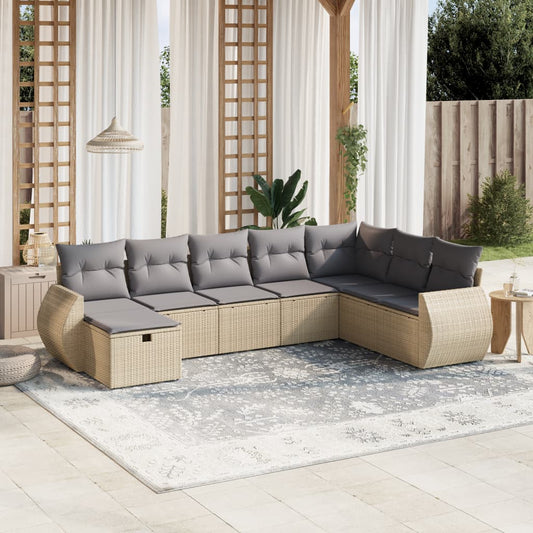Havesofasæt 8 Dele Med Hynder Polyrattan Beige - Hovedbillede