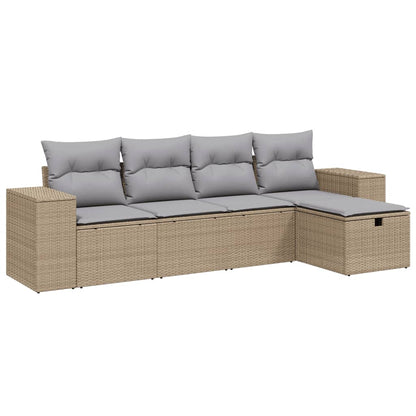 Havesofasæt 5 Dele Med Hynder Polyrattan Beige - Billede 2