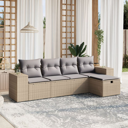 Havesofasæt 5 Dele Med Hynder Polyrattan Beige - Hovedbillede