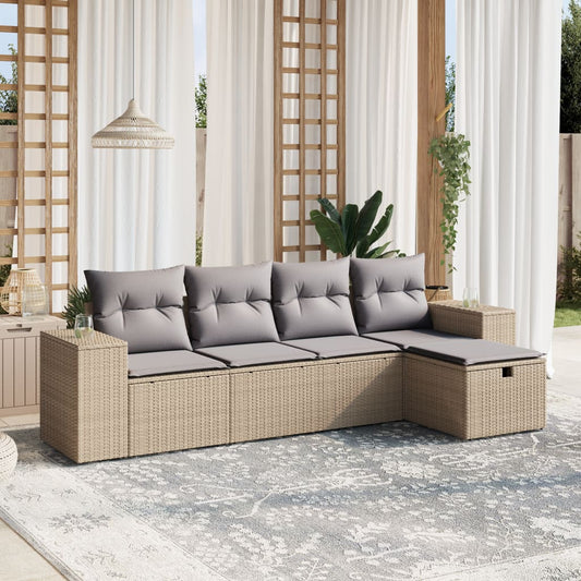 Havesofasæt 5 Dele Med Hynder Polyrattan Beige - Hovedbillede