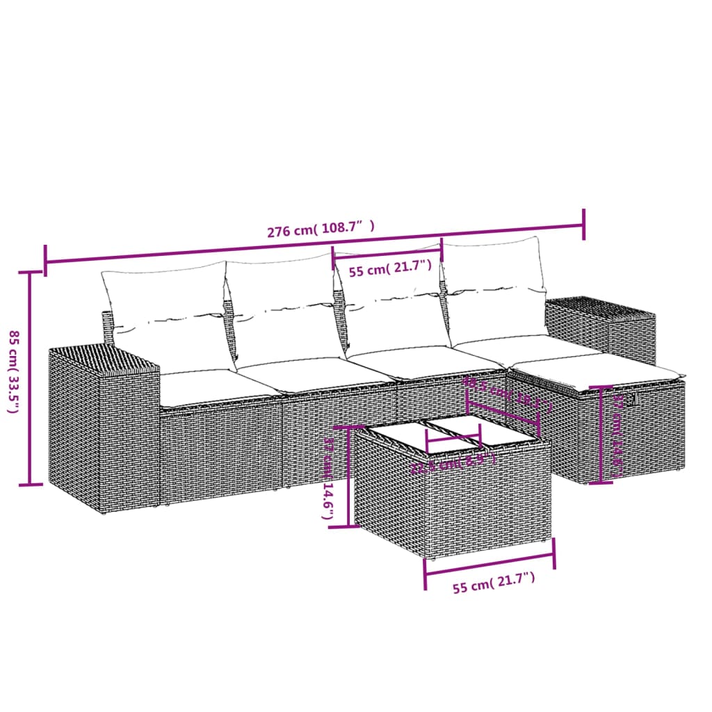 Havesofasæt Med 6 Hynder Polyrattan - Billede 4