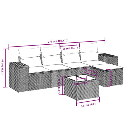 Havesofasæt Med 6 Hynder Polyrattan - Billede 4
