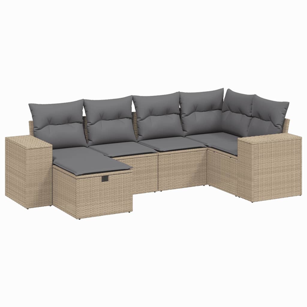 Havesofasæt 6 Dele Med Hynder Polyrattan Beige - Billede 2
