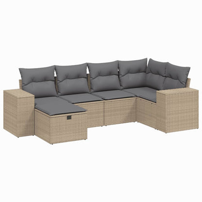Havesofasæt 6 Dele Med Hynder Polyrattan Beige - Billede 2