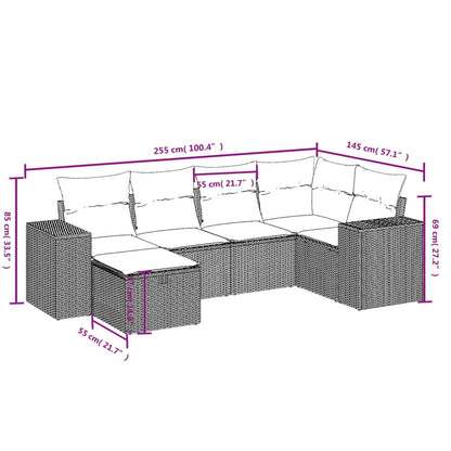 Havesofasæt 6 Dele Med Hynder Polyrattan Beige - Billede 4