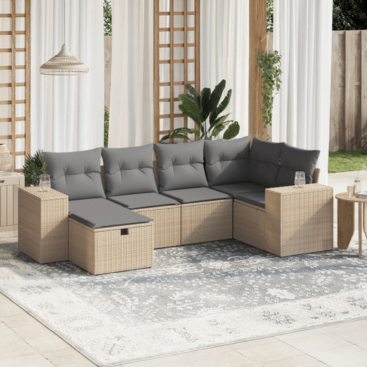 Havesofasæt 6 Dele Med Hynder Polyrattan Beige - Hovedbillede
