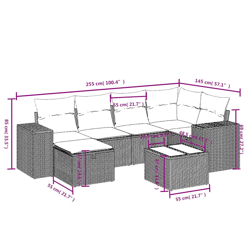 Sofasæt Til Haven 7 Dele Med Hynder Polyrattan - Billede 4