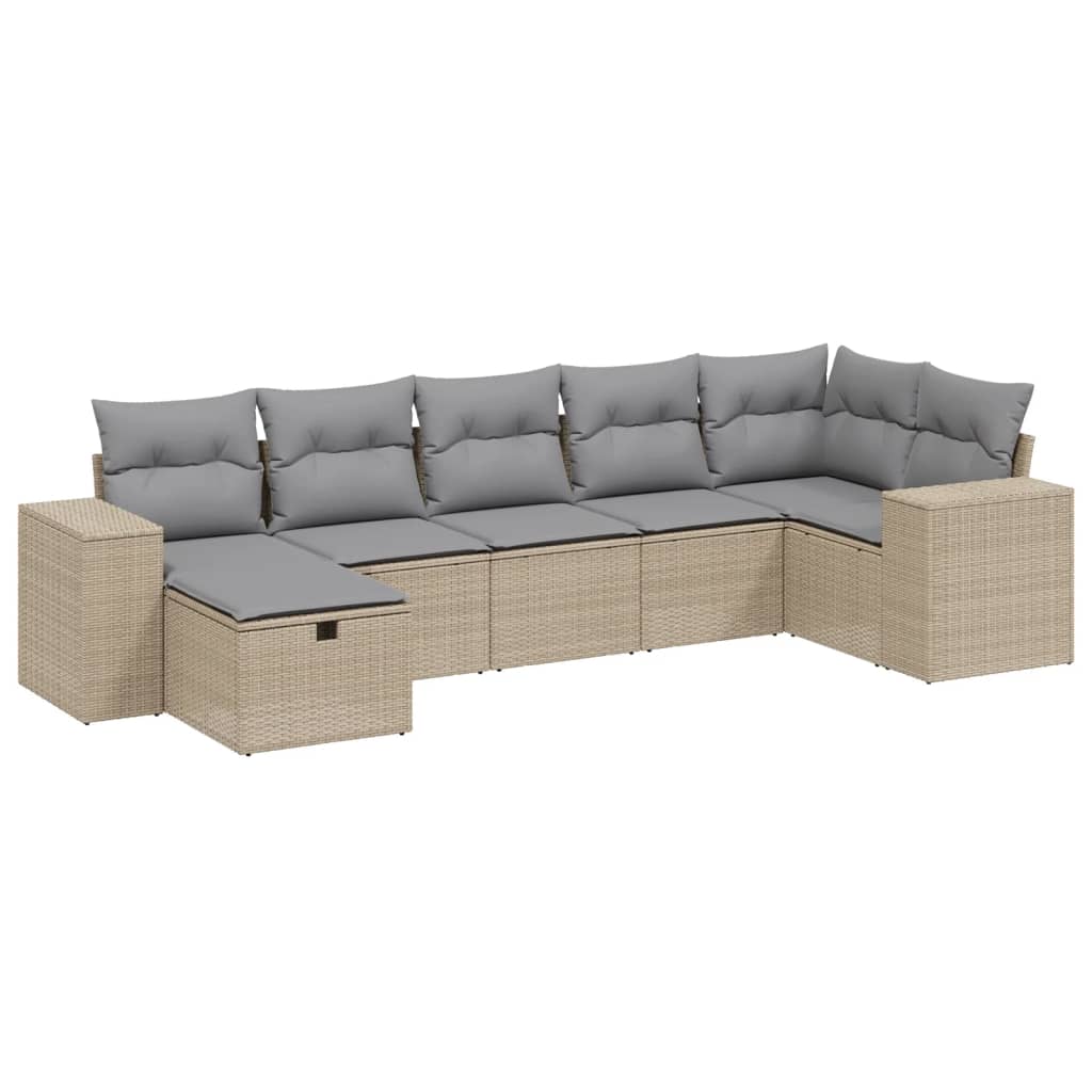 Havesofasæt 7 Dele Med Hynder Polyrattan Beige - Billede 2