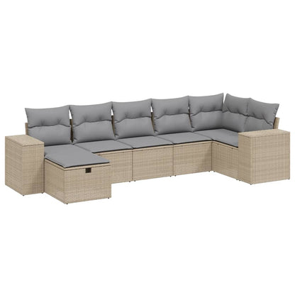 Havesofasæt 7 Dele Med Hynder Polyrattan Beige - Billede 2