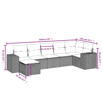 Havesofasæt 7 Dele Med Hynder Polyrattan Beige - Billede 4