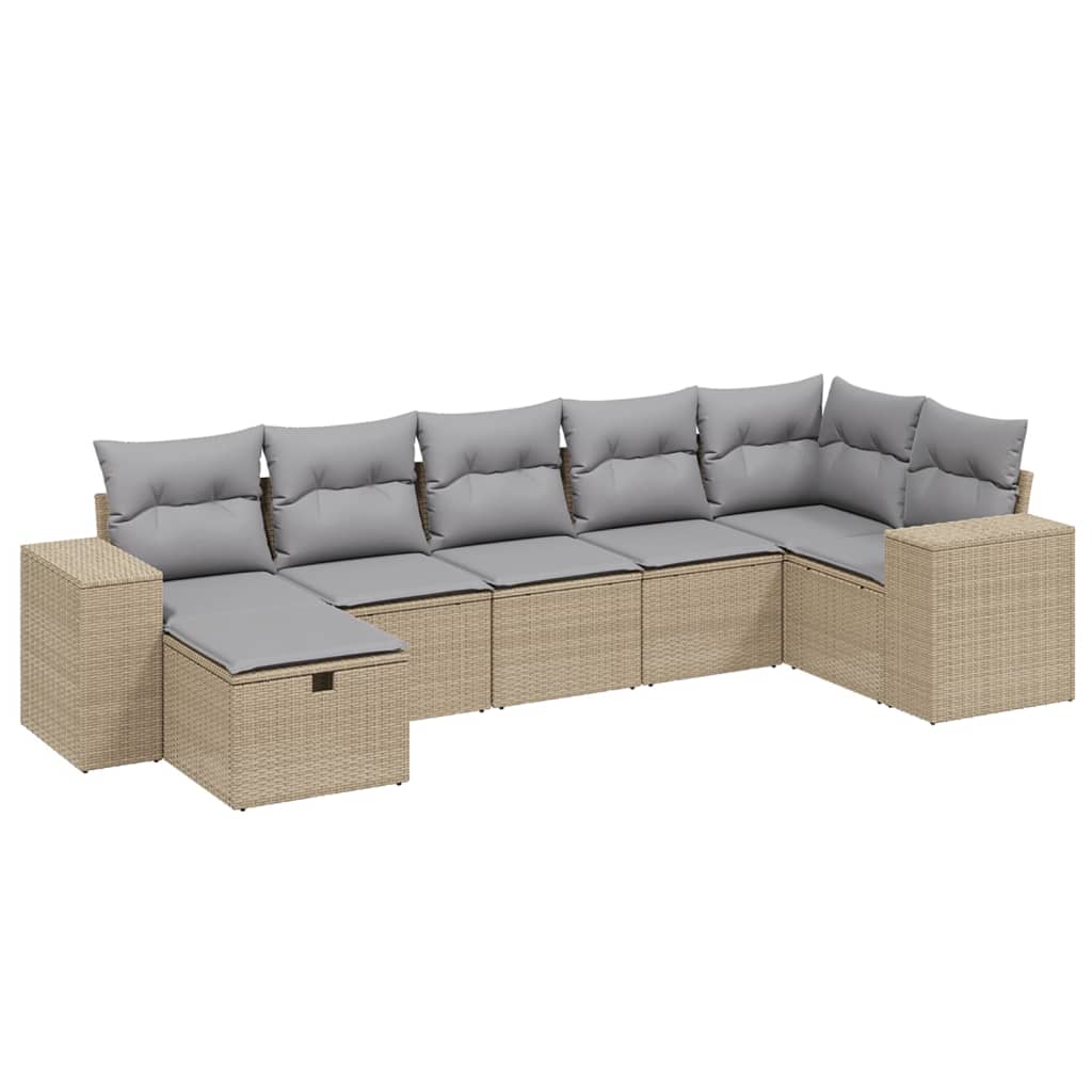 Havesofasæt 7 Dele Med Hynder Polyrattan Beige - Billede 2