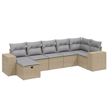 Havesofasæt 7 Dele Med Hynder Polyrattan Beige - Billede 2