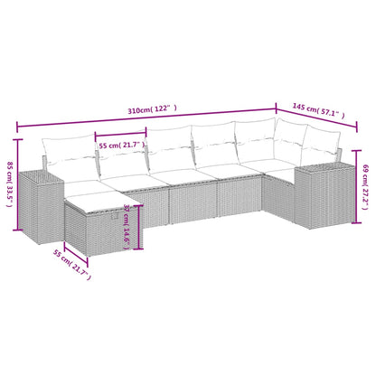 Havesofasæt 7 Dele Med Hynder Polyrattan Beige - Billede 4
