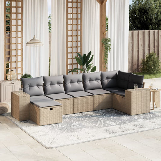 Havesofasæt 7 Dele Med Hynder Polyrattan Beige - Hovedbillede