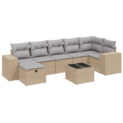 Havesofasæt 8 Dele Med Hynder Polyrattan Beige - Billede 2