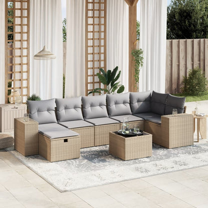 Havesofasæt 8 Dele Med Hynder Polyrattan Beige - Hovedbillede