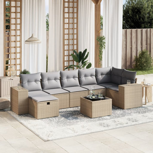 Havesofasæt 8 Dele Med Hynder Polyrattan Beige - Hovedbillede