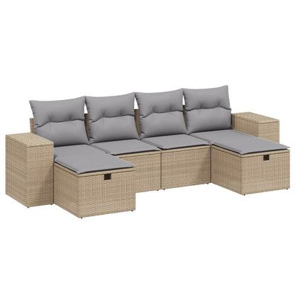 Havesofasæt 6 Dele Med Hynder Polyrattan Beige - Billede 2