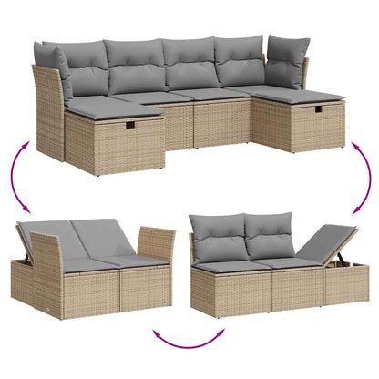 Havesofasæt 6 Dele Med Hynder Polyrattan Beige - Billede 3