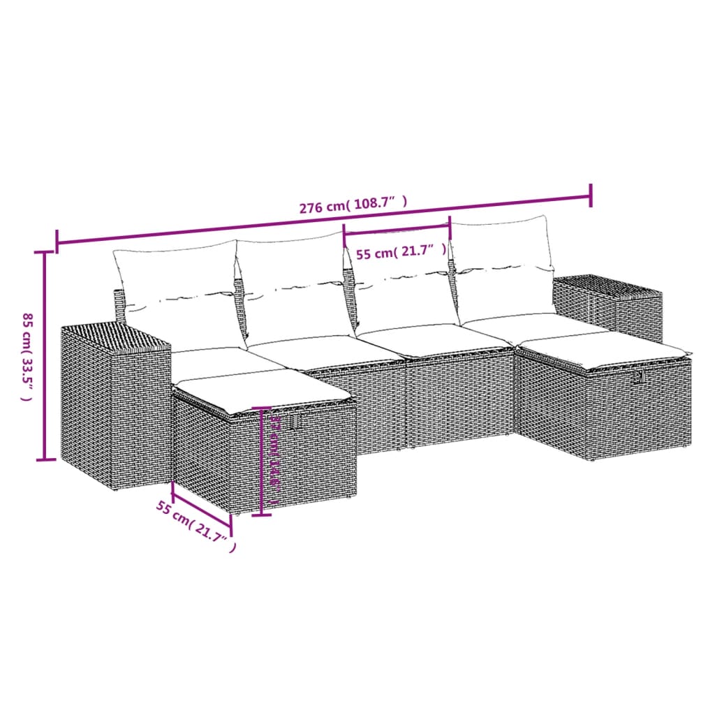 Havesofasæt 6 Dele Med Hynder Polyrattan Beige - Billede 4