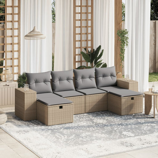 Havesofasæt 6 Dele Med Hynder Polyrattan Beige - Hovedbillede