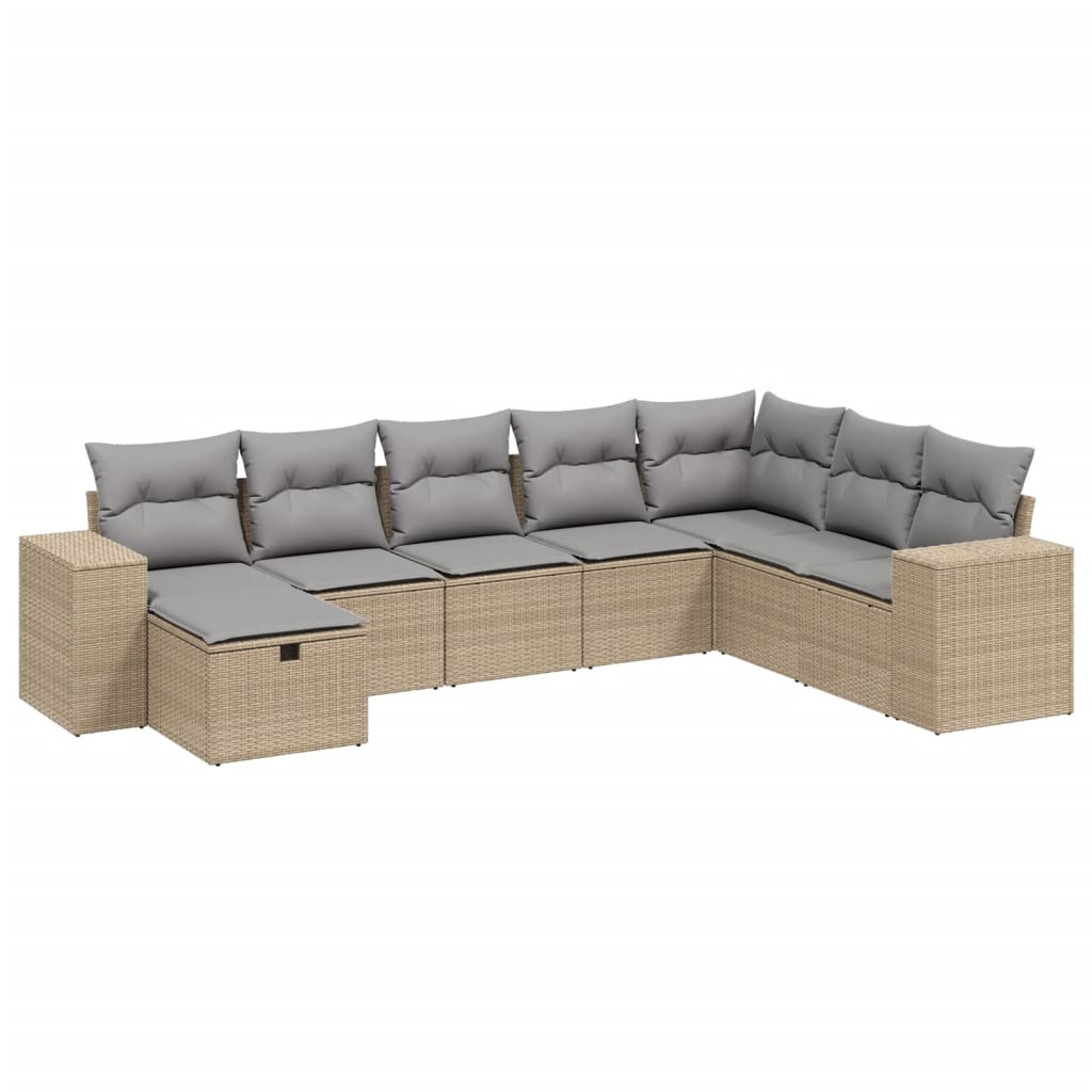 Havesofasæt 8 Dele Med Hynder Polyrattan Beige - Billede 2