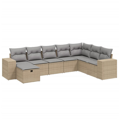 Havesofasæt 8 Dele Med Hynder Polyrattan Beige - Billede 2