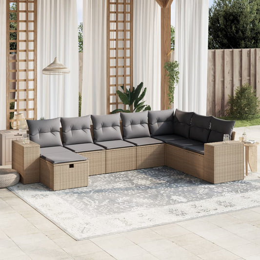 Havesofasæt 8 Dele Med Hynder Polyrattan Beige - Hovedbillede