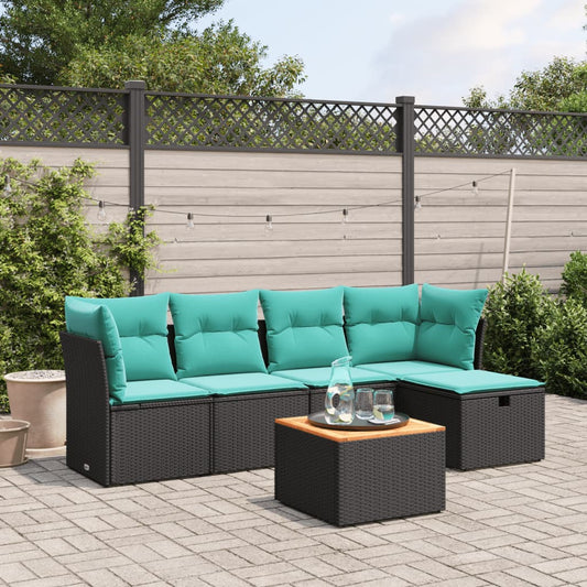 Sofasæt til Haven 6 Dele med Hynder Polyrattan Sort - hovedbillede