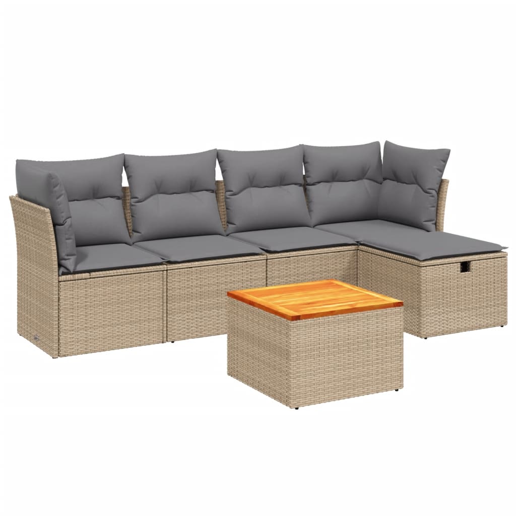 Havesofasæt 6 Dele Med Hynder Polyrattan Beige - Billede 2