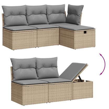 Havesofasæt 6 Dele Med Hynder Polyrattan Beige - Billede 3