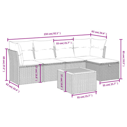 Havesofasæt 6 Dele Med Hynder Polyrattan Beige - Billede 4
